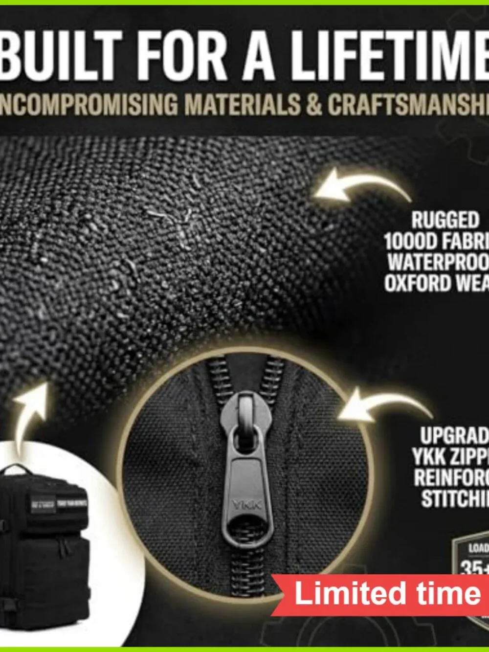 35L Tactical Gym Backpack 1000D Waterproof Oxford MOLLE Laptop Pockets